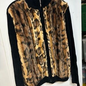 Lisa International Black and Leopard Print Jacket